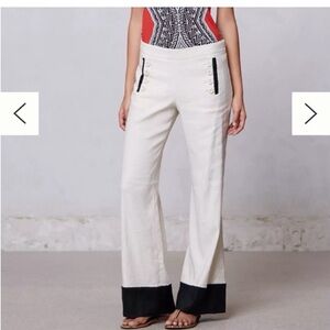 ANTHROPOLOGIE Leifsdottir Starboard Colorblocked Wide-Legs Linen Blend US 6